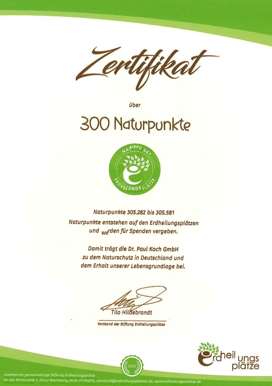 Naturpunkte-Zertifikat Stiftung Erdheilungsplätze 2025, 1. Halbjahr