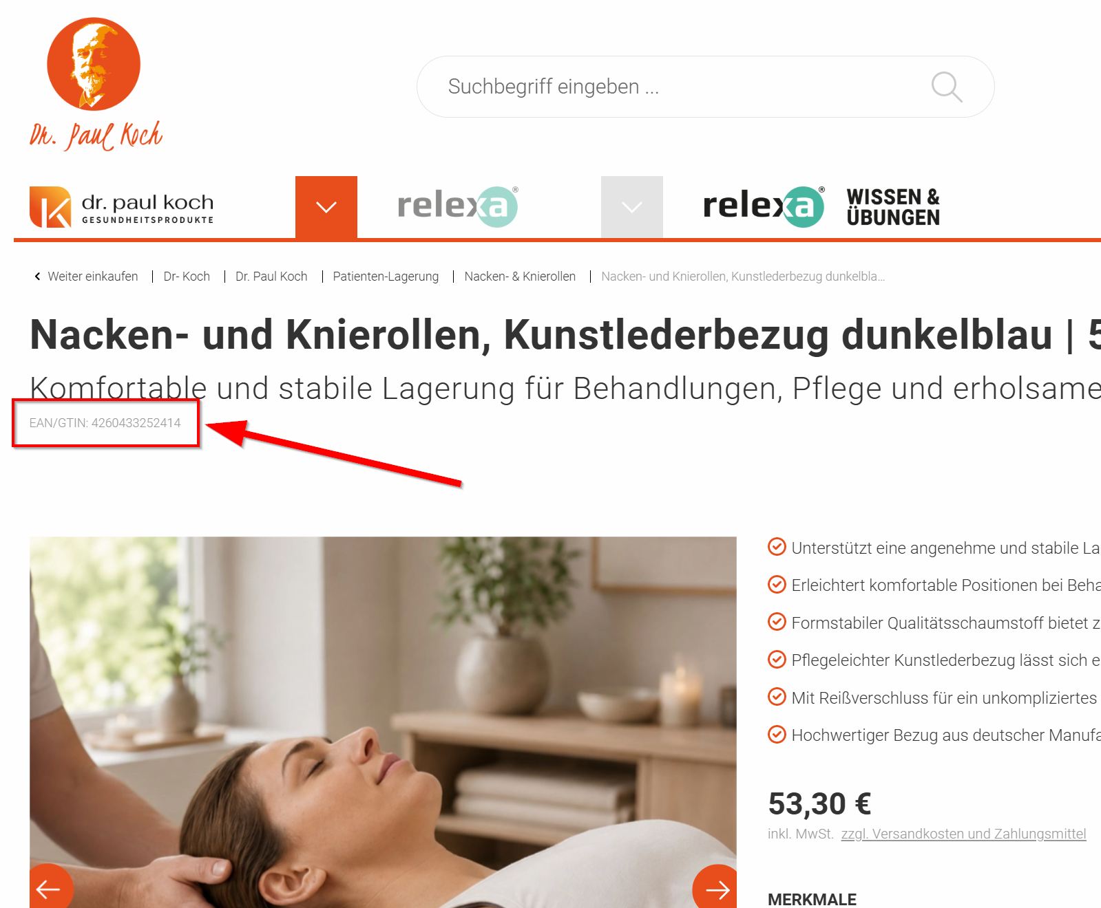Position der EAN/GTIN-Nummer unterhalb der Artikelbezeichnung im Webshop
